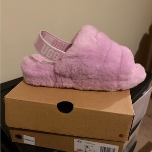 UGG Soft Pink Fluffy Slippers